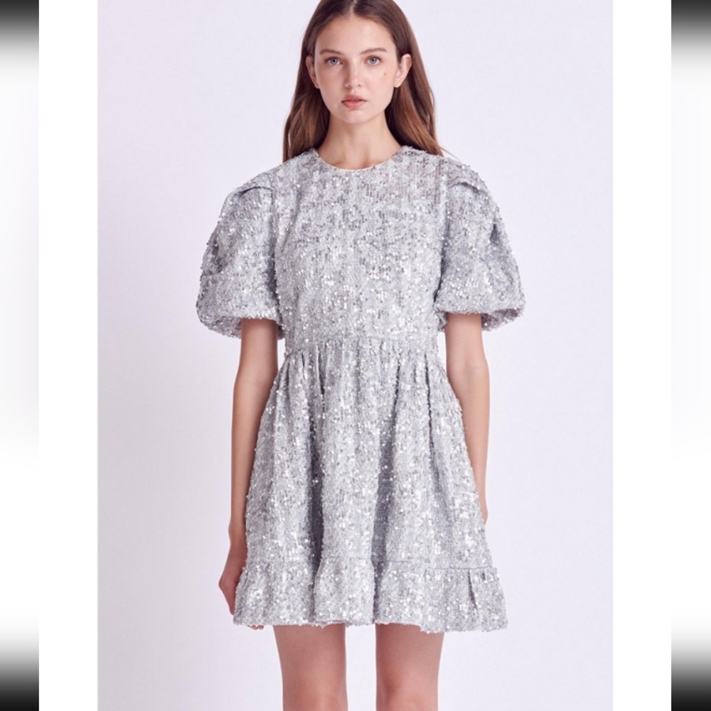 English Factory $200 Sequin Tweed Tiered Mini Dress